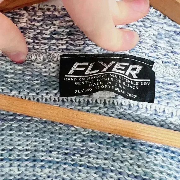 Vintage Flyer Blue White Knit Button Up Cardigan Women's Size L - Picture 7 of 8